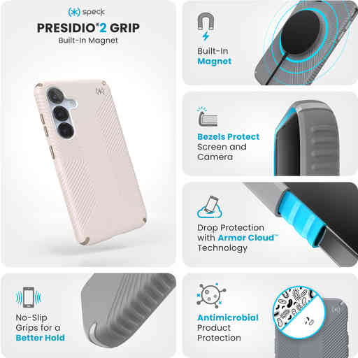 Speck Presidio2 Grip + Magnet Samsung Galaxy S24/S25 Bleached Bone - with Microban