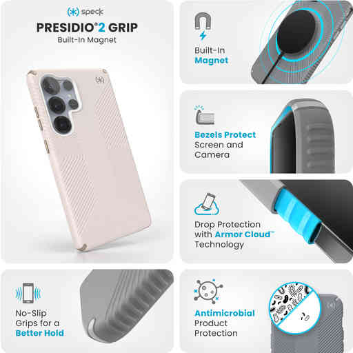 Speck Presidio2 Grip + Magnet Samsung Galaxy S25 Ultra Bleached Bone - with Microban