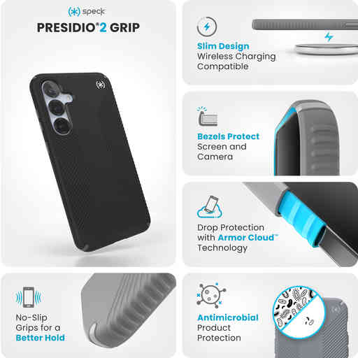 Speck Presidio2 Grip + Magnet Samsung Galaxy S25 Plus Black - with Microban