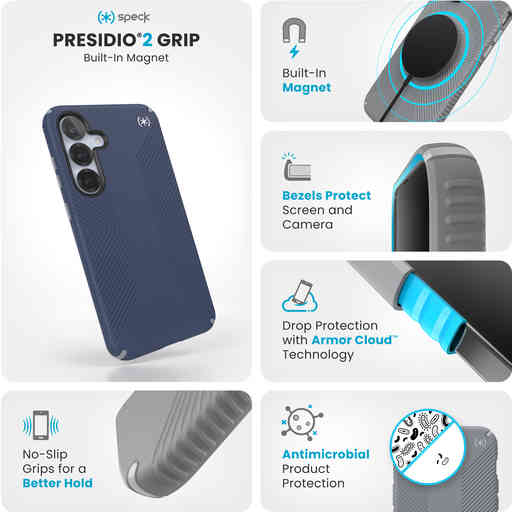 Speck Presidio2 Grip + Magnet Samsung Galaxy S25 Plus Coastal Blue - with Microban