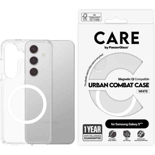 CARE by PanzerGlass Flagship Case Transparent Urban Combat w. White QI Module Samsung S25