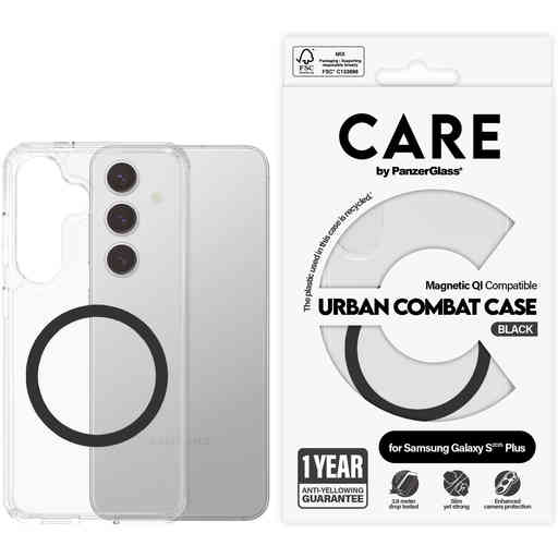 CARE by PanzerGlass Flagship Case Transparent Urban Combat w. Black QI Module Samsung S25 Plus