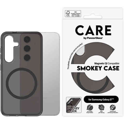 CARE by PanzerGlass Flagship Case Smokey Urban Combat w. Black QI Module Samsung S25