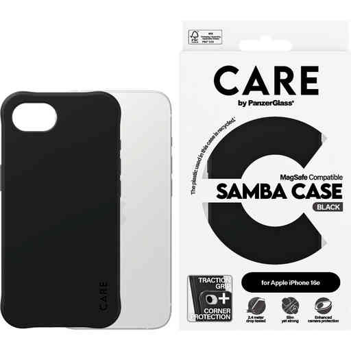 CARE by PanzerGlass Fashionable Case Samba Black w. MagSafe iPhone 16e