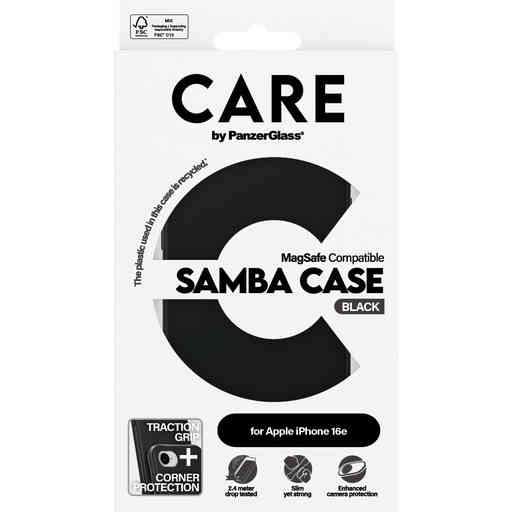 CARE by PanzerGlass Fashionable Case Samba Black w. MagSafe iPhone 16e
