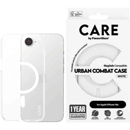 CARE by PanzerGlass Flagship Case Transparent Urban Combat w. White MagSafe iPhone 16e