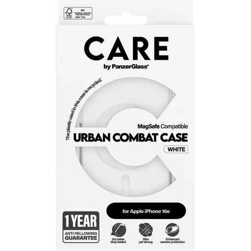 CARE by PanzerGlass Flagship Case Transparent Urban Combat w. White MagSafe iPhone 16e