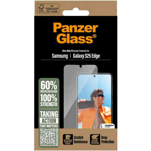 PanzerGlass Samsung Galaxy S25 Edge - Ultra-Wide Fit Refresh with EasyAligner