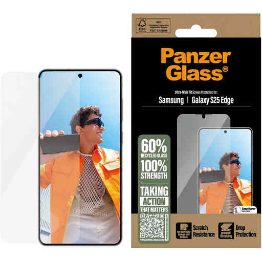 PanzerGlass Samsung Galaxy S25 Edge - Ultra-Wide Fit Refresh with EasyAligner