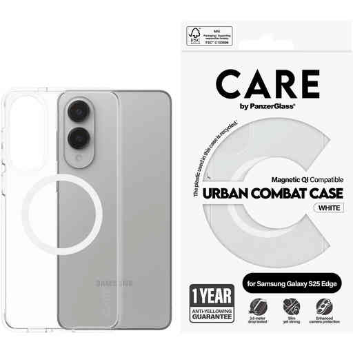CARE by PanzerGlass Flagship Case Transparent Urban Combat w. White QI Module Samsung S25 Edge