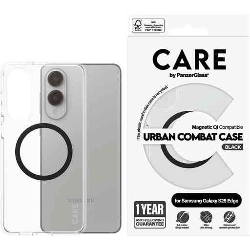 CARE by PanzerGlass Flagship Case Transparent Urban Combat w. Black QI Module Samsung S25 Edge
