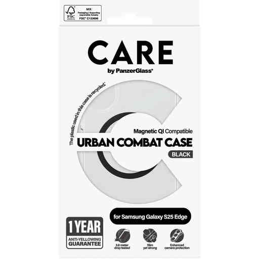 CARE by PanzerGlass Flagship Case Transparent Urban Combat w. Black QI Module Samsung S25 Edge