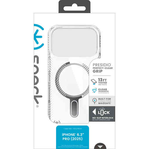 Speck Presidio Perfect Clear Grip + ClickLock Apple iPhone 17 Pro Clear - with Microban