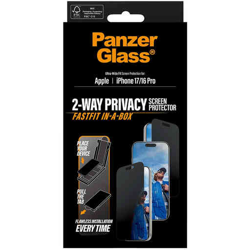 PanzerGlass FastFit Apple iPhone 17/16 Pro - Ultra-Wide-Fit Privacy Glass