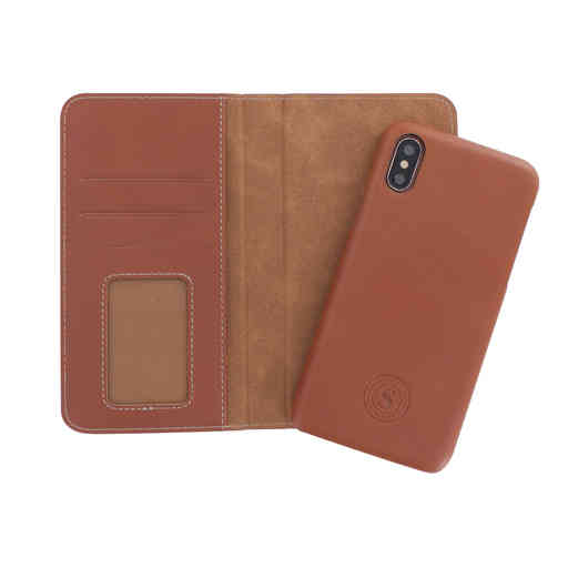 Serenity 2 in 1 Leather Wallet Case Apple iPhone X/XS Cognac Brown